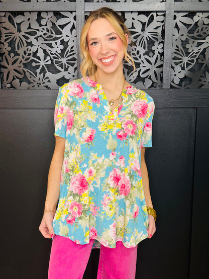 Floral Split Neckline Top