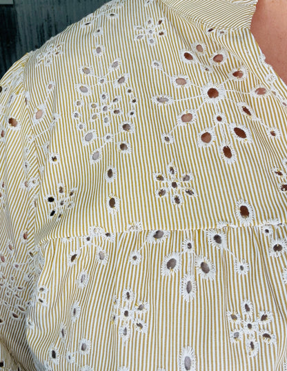 Taupe Eyelet Pinstripe Top
