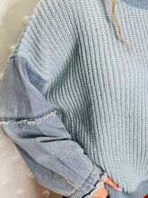 Load image into Gallery viewer, Frayed Denim Sleeve Sweater Top
