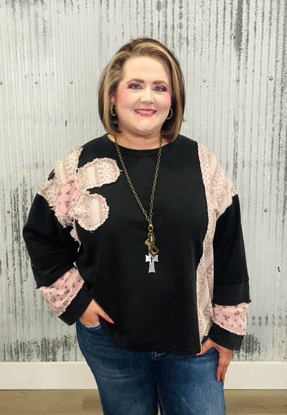 French Terry Floral Patchwork Top