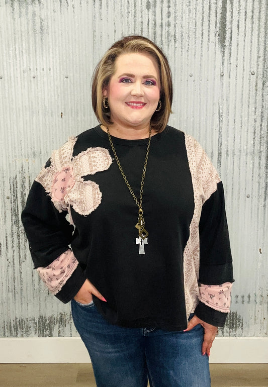 French Terry Floral Patchwork Top