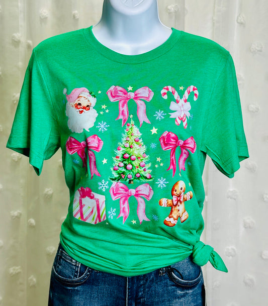 Pink Bow Christmas Theme Tee