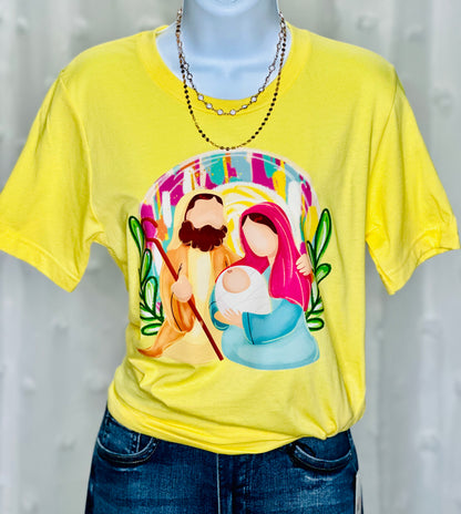 Yellow Watercolor Nativity Tee