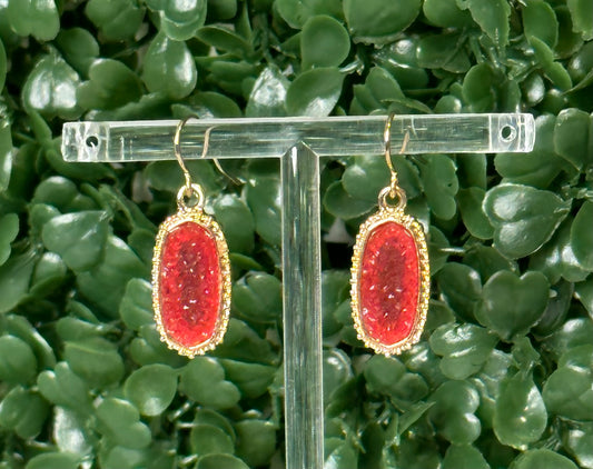 Red Druzy Hexagon Earrings