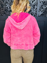 Load image into Gallery viewer, Acid Washed Cotton Waffle Hooded Jacket-Fuchsia
