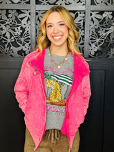 Load image into Gallery viewer, Acid Washed Cotton Waffle Hooded Jacket-Fuchsia
