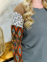 Load image into Gallery viewer, Waffle Knit Top w/Colorblock Sleeves
