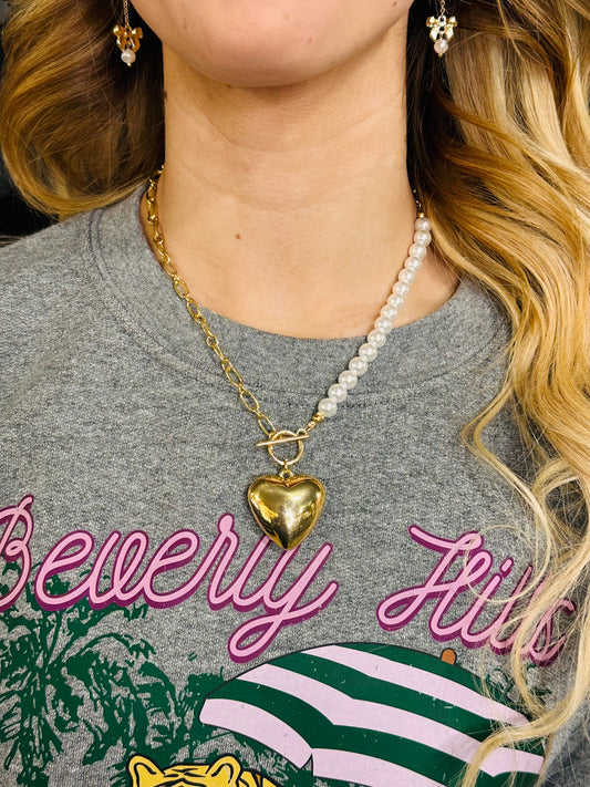 Gold & Pearl Heart Necklace