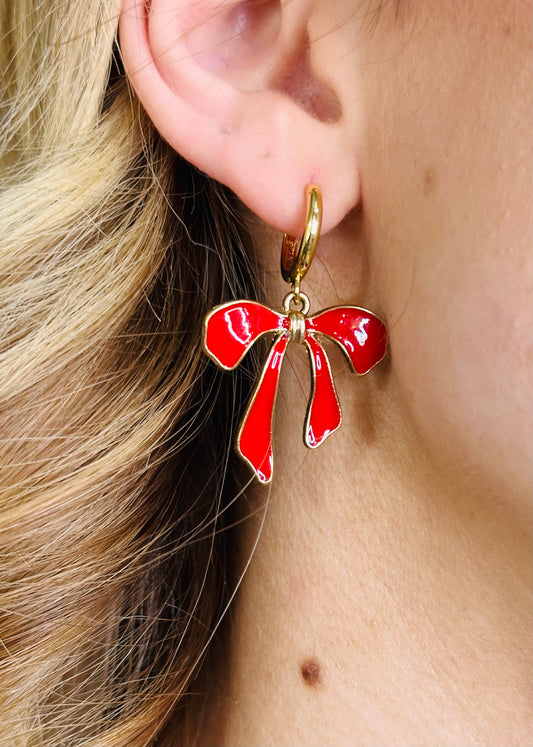 Red Bow Hoop Earrings