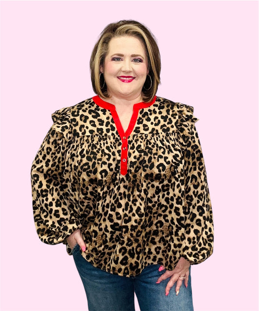 Leopard Print Ruffle Detail Top
