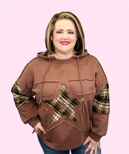 Washed Plaid Star Hoodie