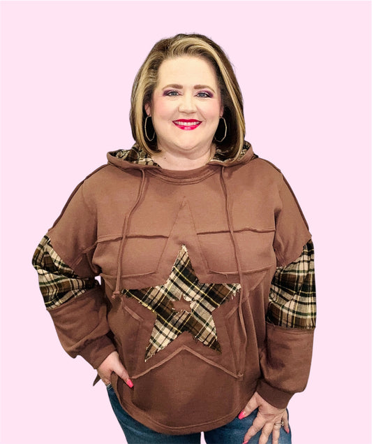 Washed Plaid Star Hoodie