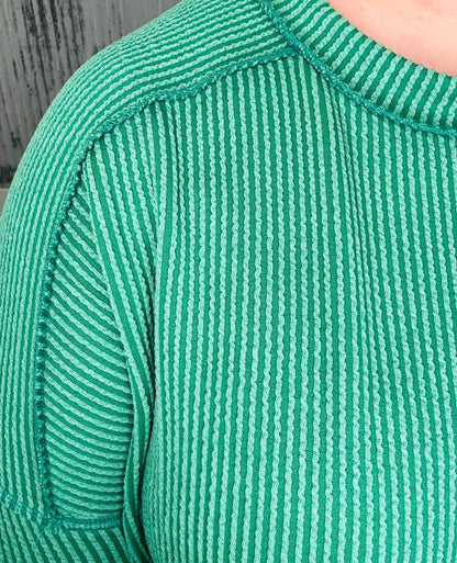 Dark Green Ribbed Long Sleeve Top
