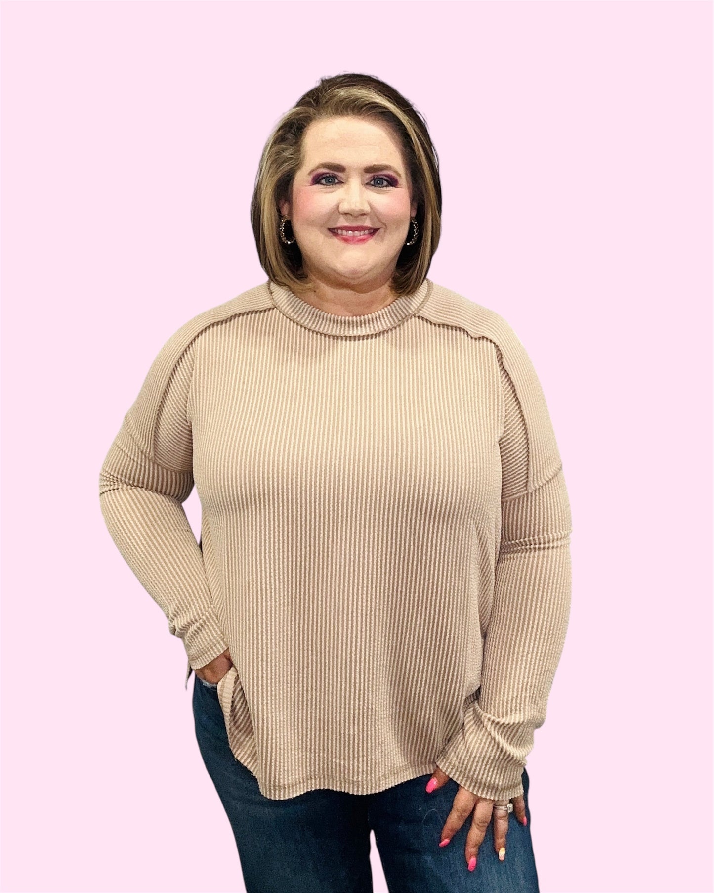 Light Mocha Ribbed Long Sleeve Top