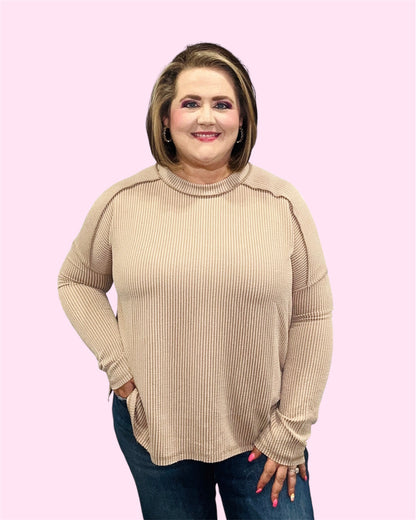 Light Mocha Ribbed Long Sleeve Top