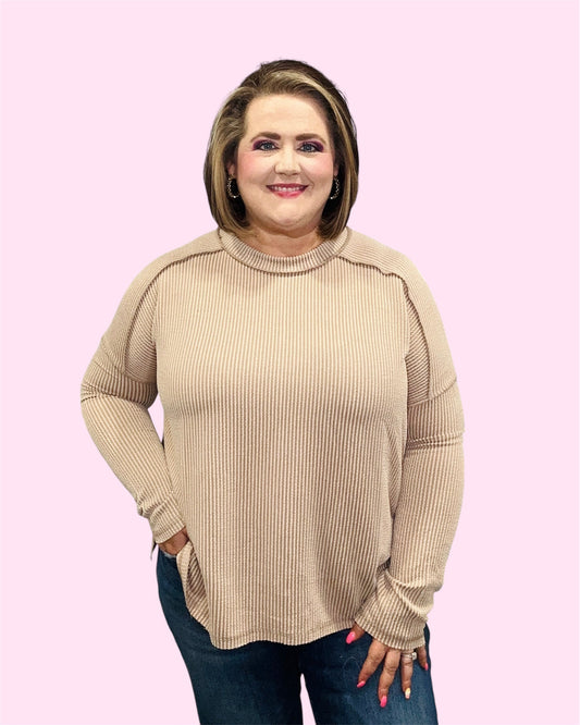 Light Mocha Ribbed Long Sleeve Top