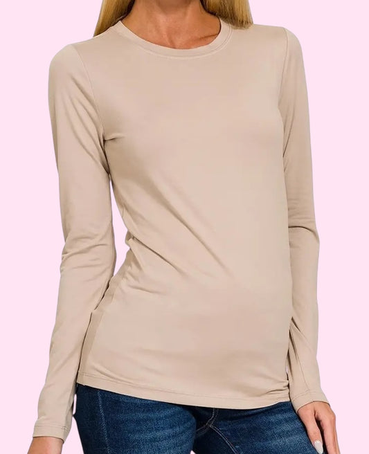 Brushed Microfiber Crew Neck Tee-Lt. Mocha