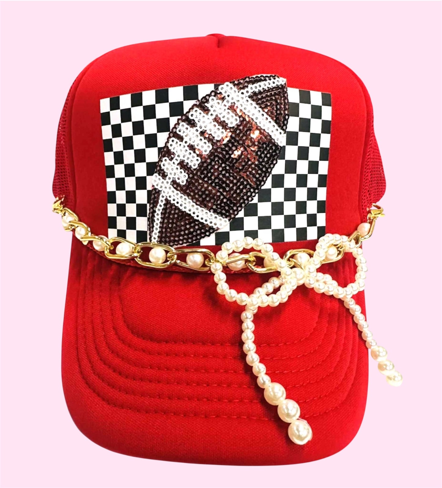 Game Day Trucker Hat-Sequin Football