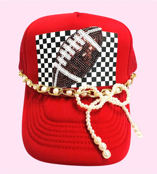 Game Day Trucker Hat-Sequin Football