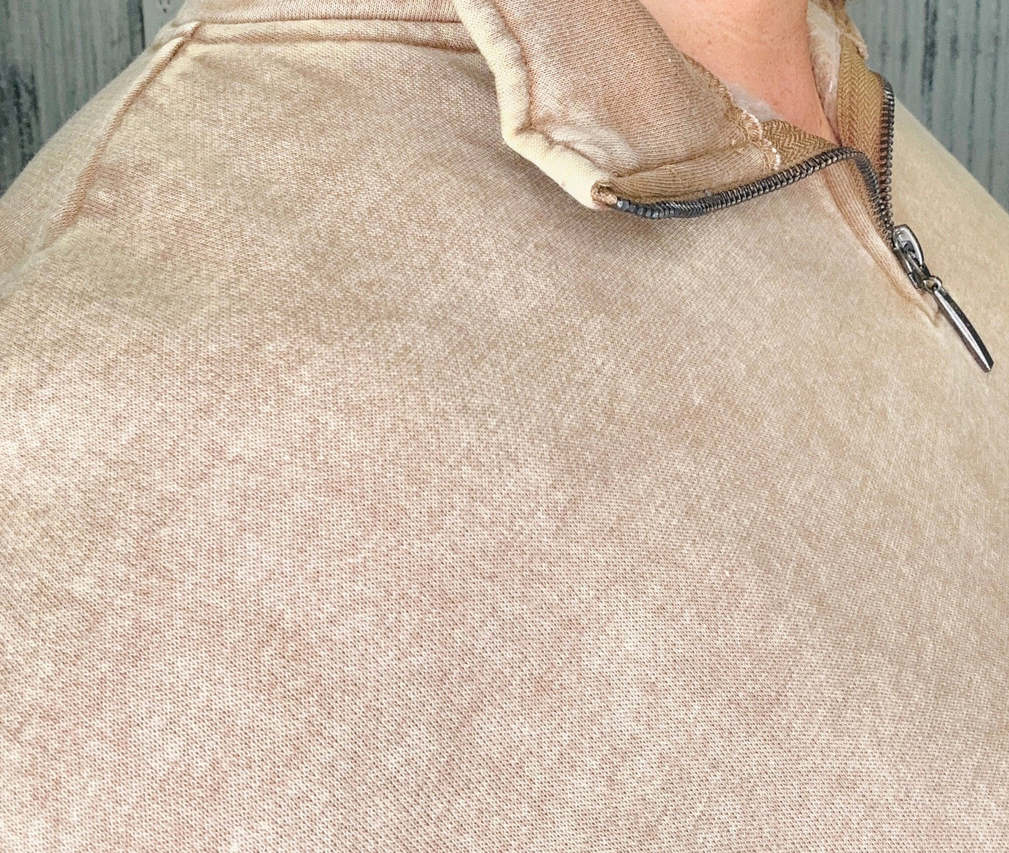 Acid Washed Fleece Half Zip Pullover-Camel