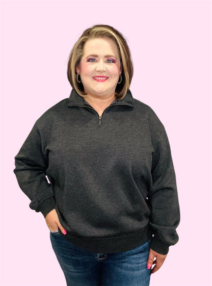 Acid Washed Fleece Half Zip Pullover-Black