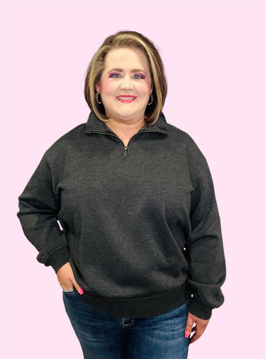 Acid Washed Fleece Half Zip Pullover-Black
