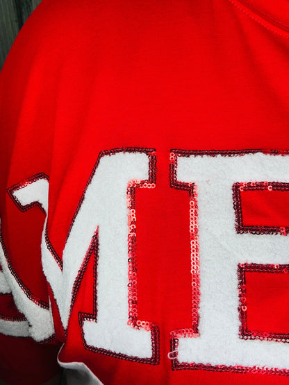 Game Day Red & White Color Block Oversized Top