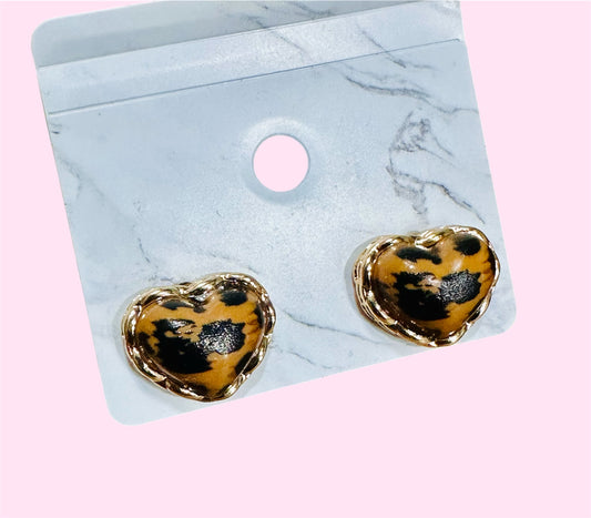 Leopard Heart Stud Earrings