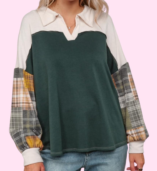 Green French Terry Top With Reverse Stitching