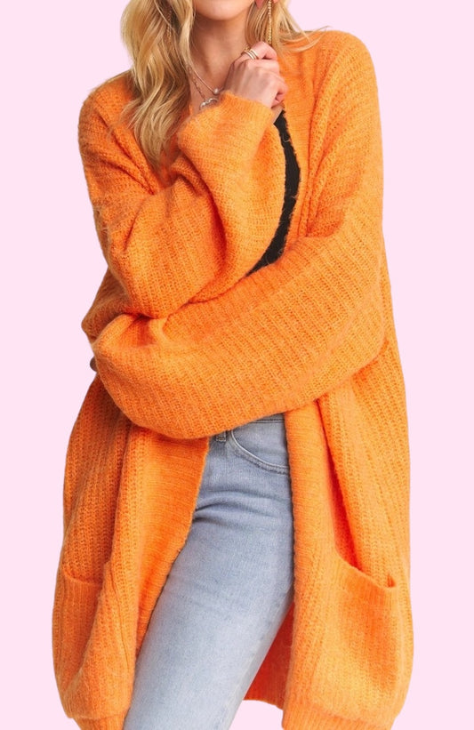 Open Front Casual Sweater Cardigan-Orange