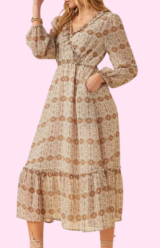 Boho Print Midi Dress