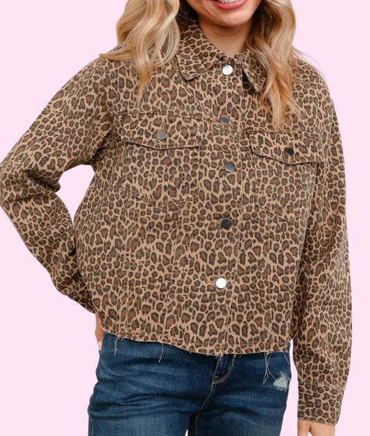 Washed Leopard Print Button Jacket