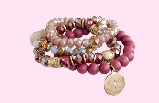 Boho Burgundy Beaded Bracelet Set
