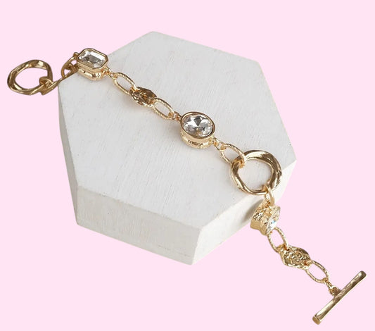 Gold Link and Crystal Charm Bracelet
