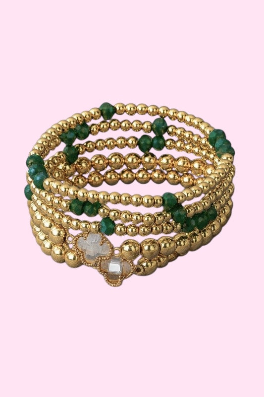 Gold & Green Beaded Bracelet Set