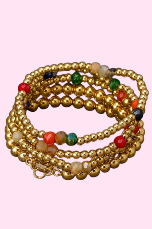 Gold & Multi Beaded Bracelet Set