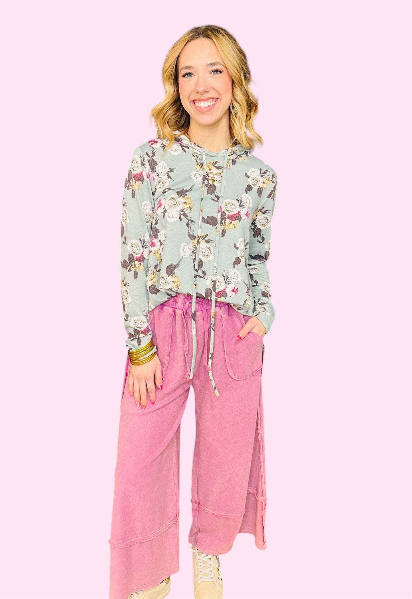 Mineral Washed Wide Leg Palazzo Pants- Berry