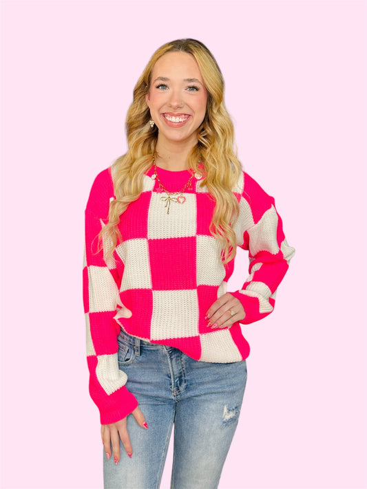 Pink Checkered Sweater