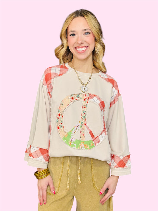 Peace Sign Patchwork Top