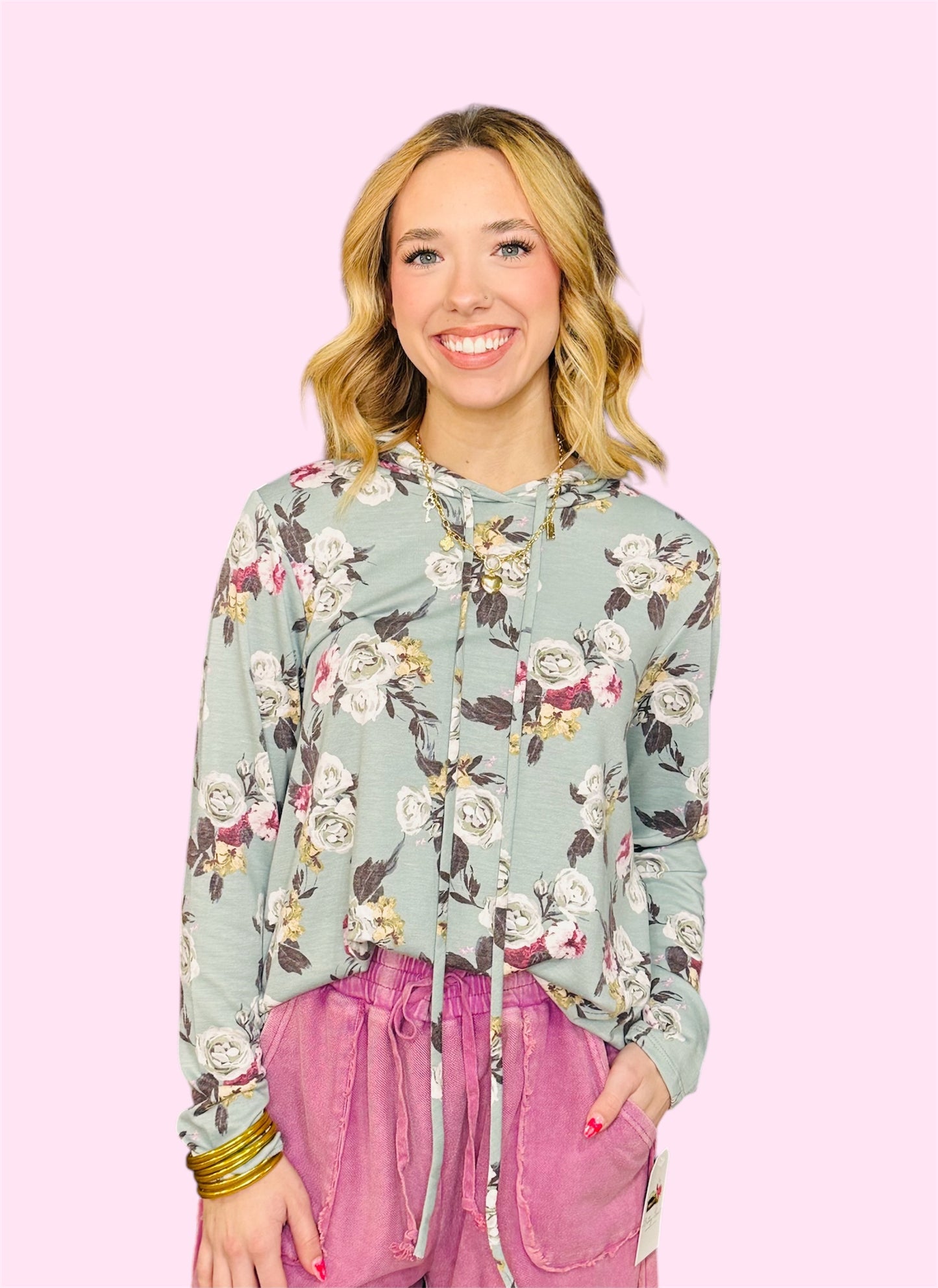 Sage Floral Tunic w/Hood