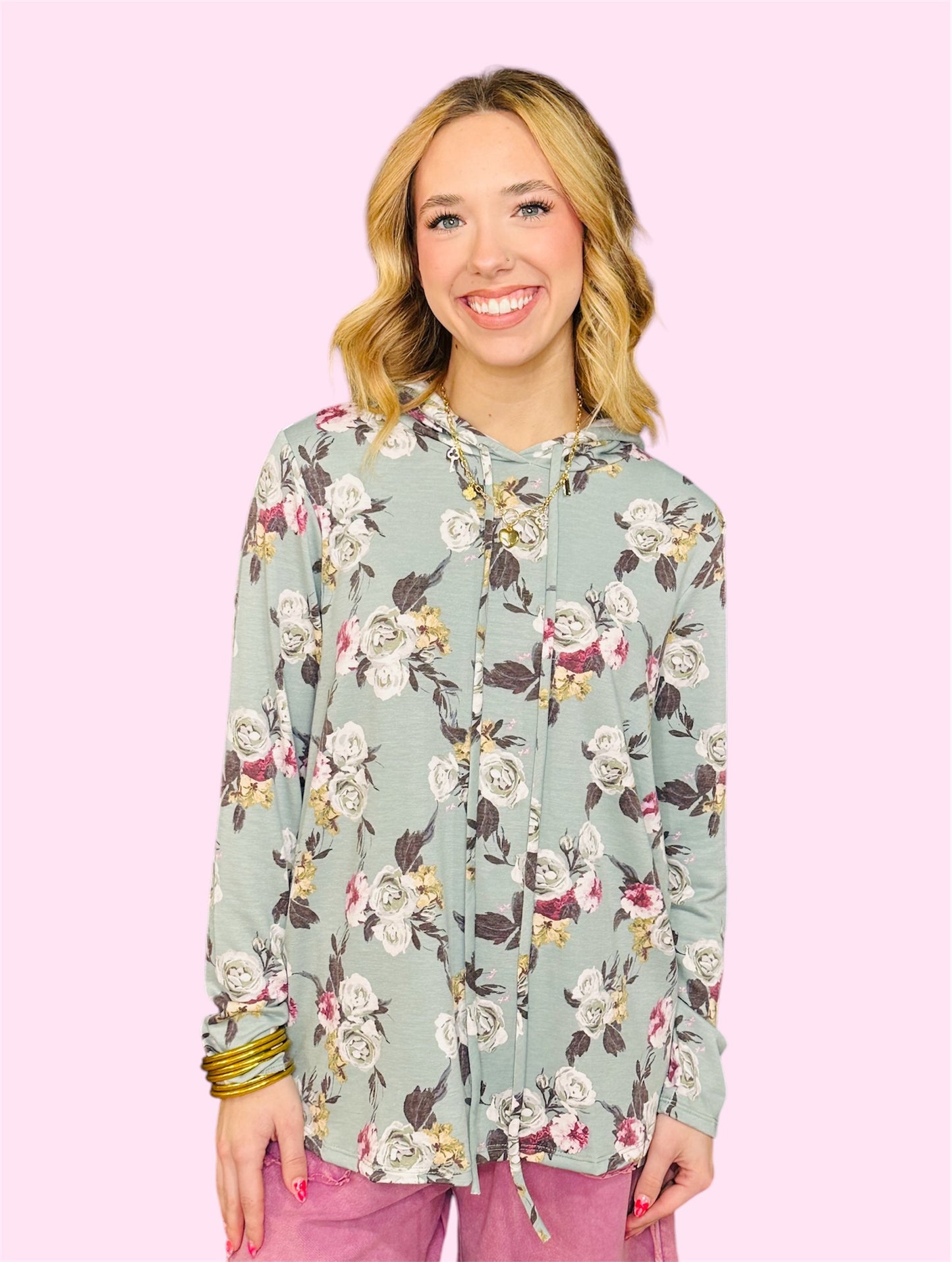 Sage Floral Tunic w/Hood