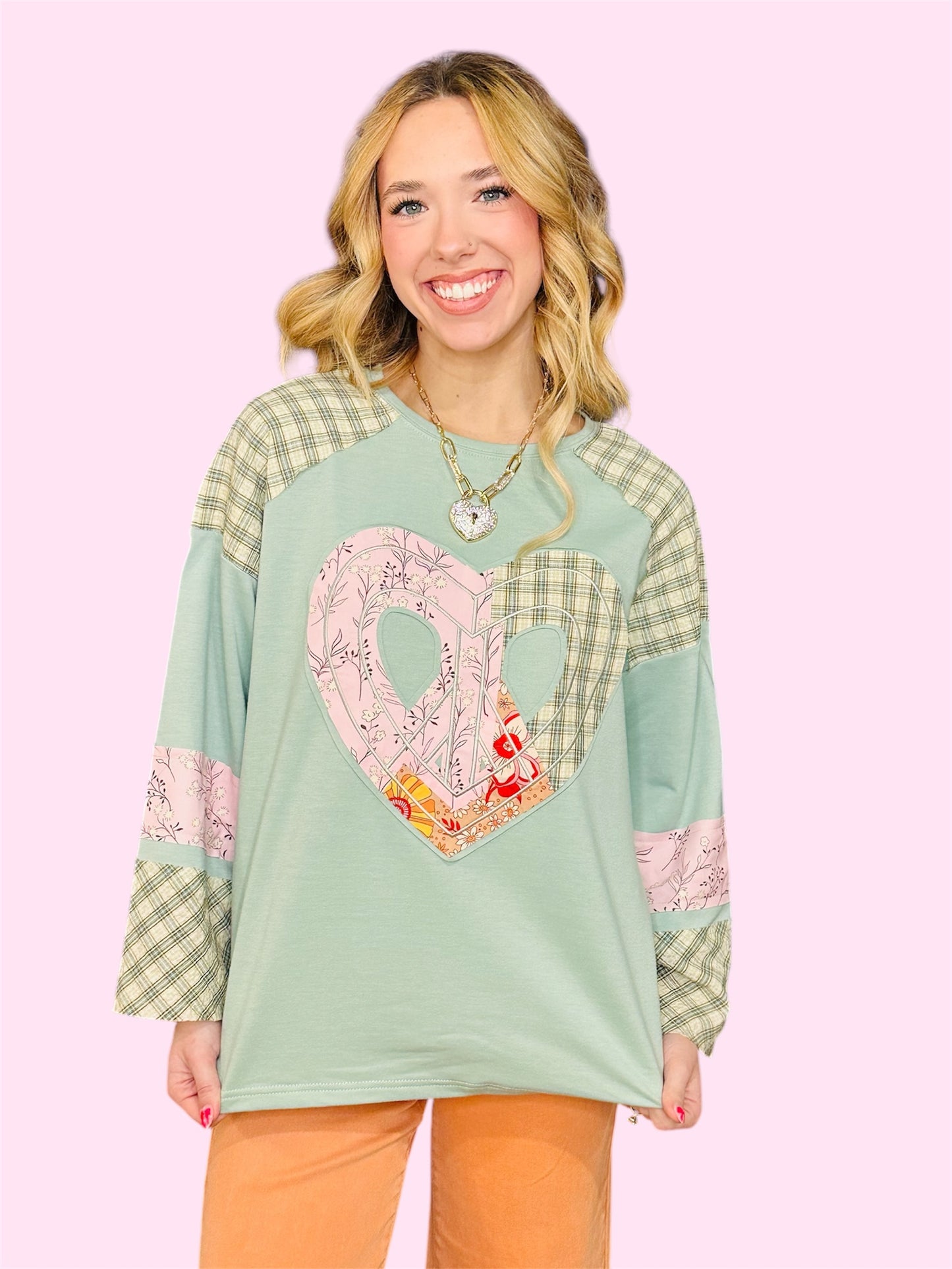 Aqua Patchwork Heart Top