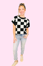 Load image into Gallery viewer, Cap Sleeve Pullover Checker Sweater Vest-Black
