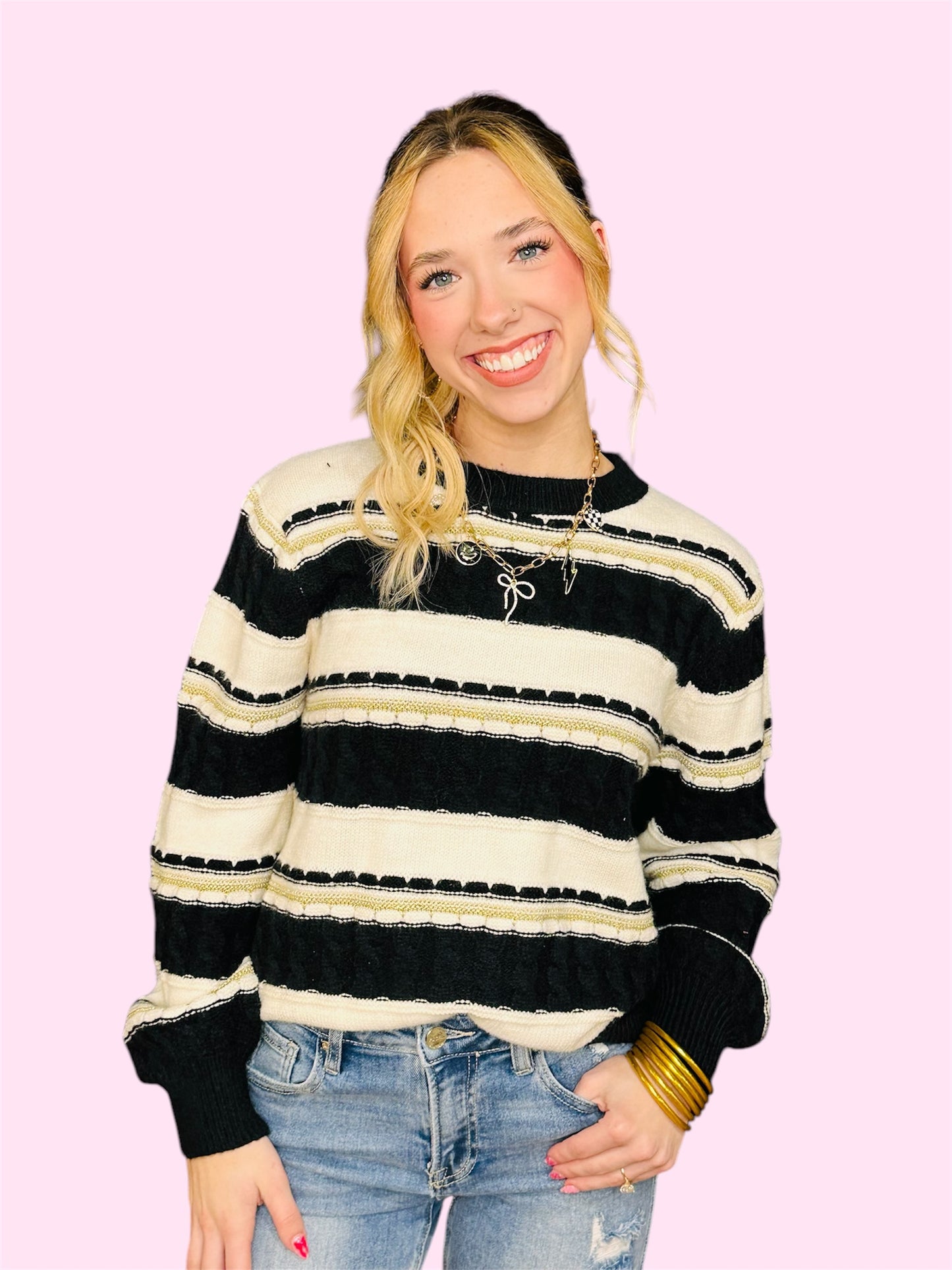 Black and Ivory Stripe Sweater