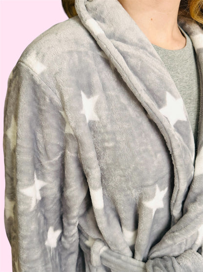 Ladies Robe-Grey/White Star