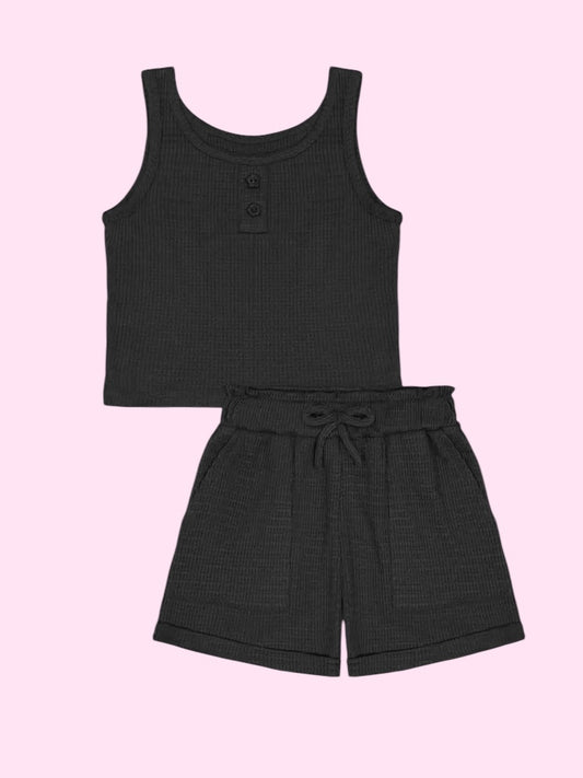 Toddler Waffle Knit 2pc Short Set- Black
