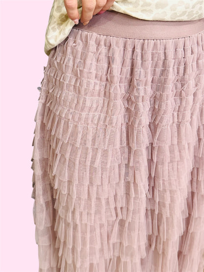 A-Line Tiered Layered Tulle Skirt-Neutral