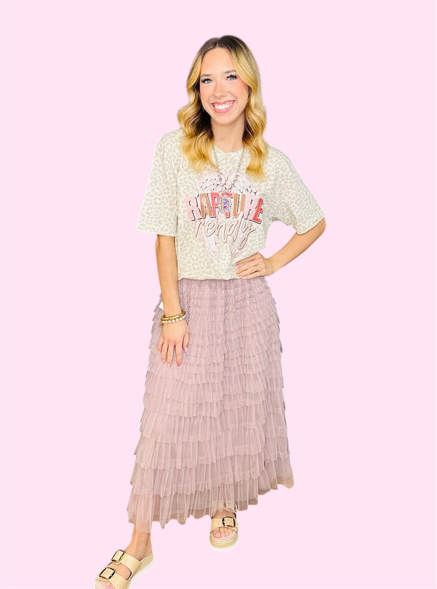 A-Line Tiered Layered Tulle Skirt-Neutral