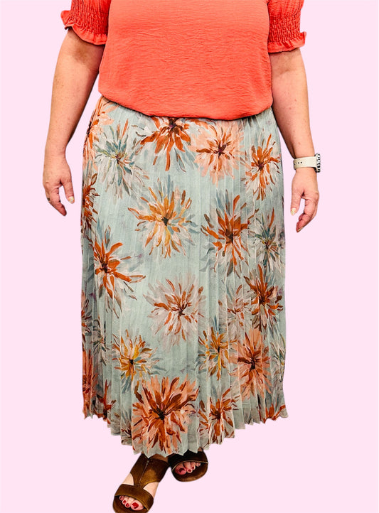 Pleated Floral Skirt