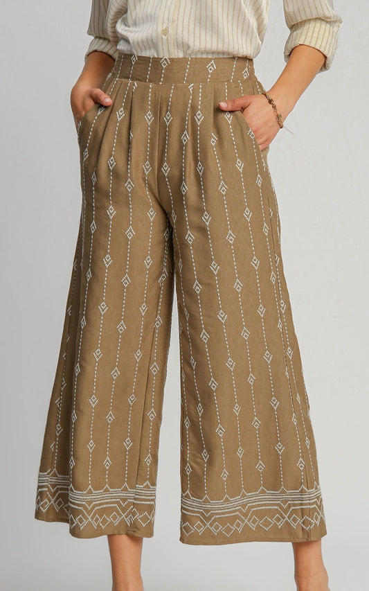 Cropped Wide Leg Pants-Latte